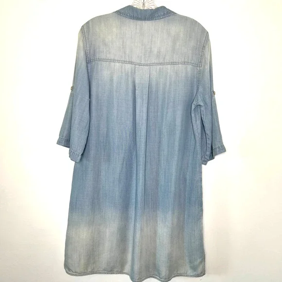 Cloth and Stone Blue Shirt Midi Dress Chambray Denim 3/4 Sleeves Collared Size M - Picture 4 of 14